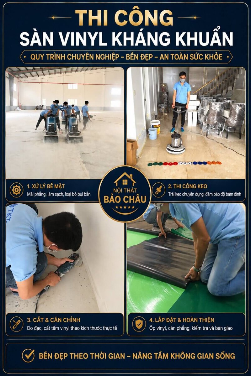 Thi công lắp đặt sàn vinyl trên nền phẳng