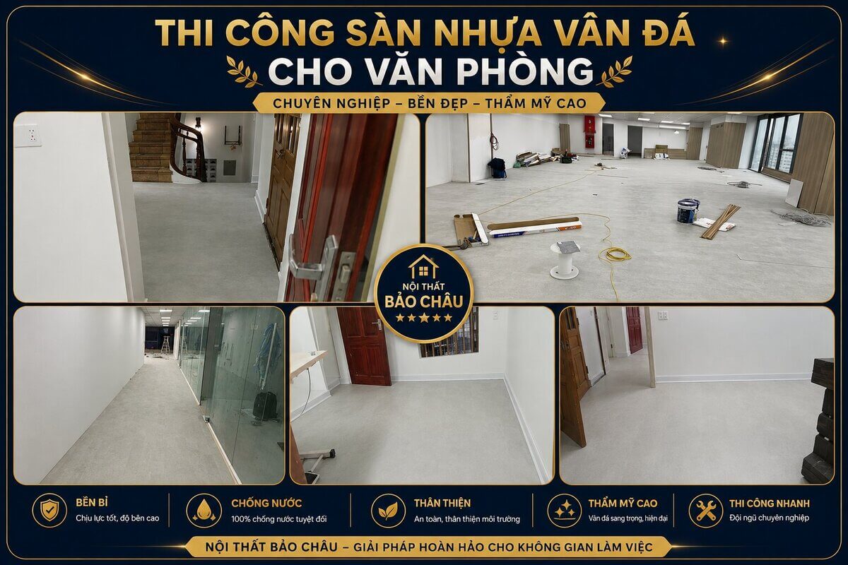 Sàn nhựa vân đá lát văn phòng phong cách hiện đại