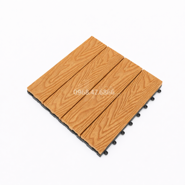 vỉ gỗ nhựa ngoài trời Bảo Châu vân 3D màu sồi