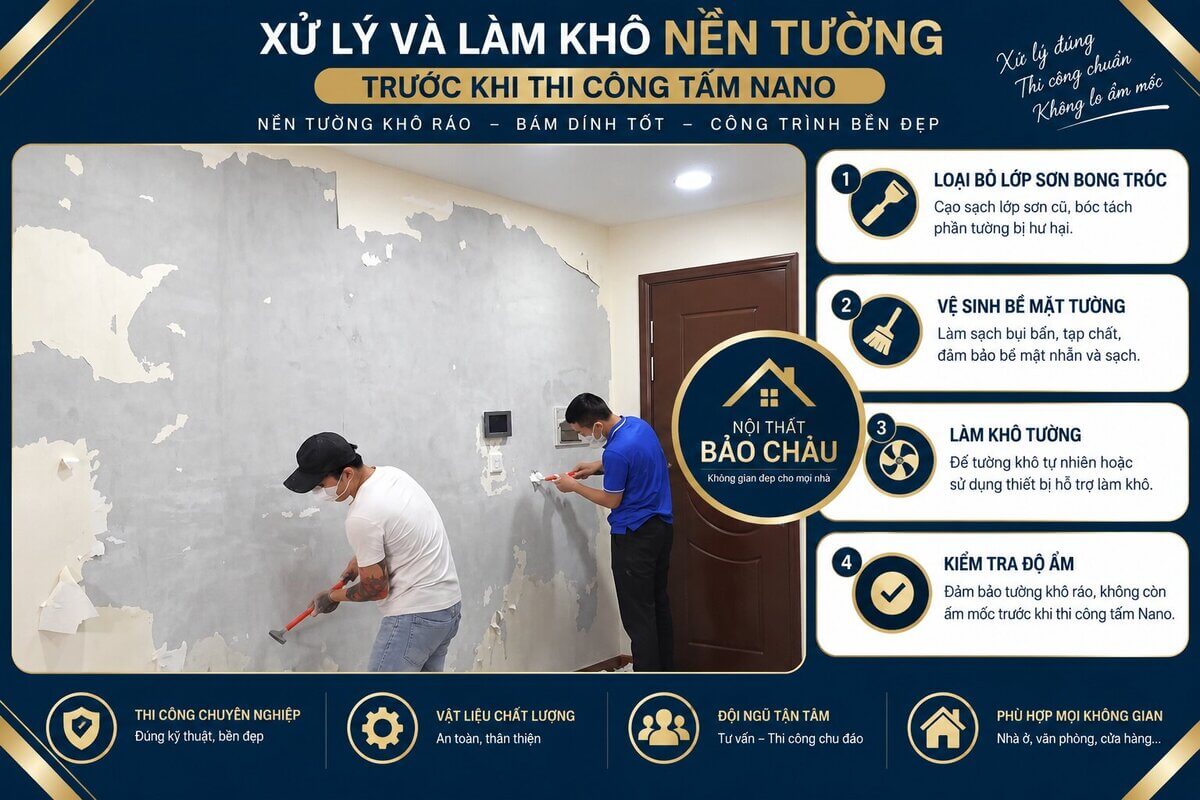 Xử lý và làm khô nền tường trước khi thi công tấm Nano