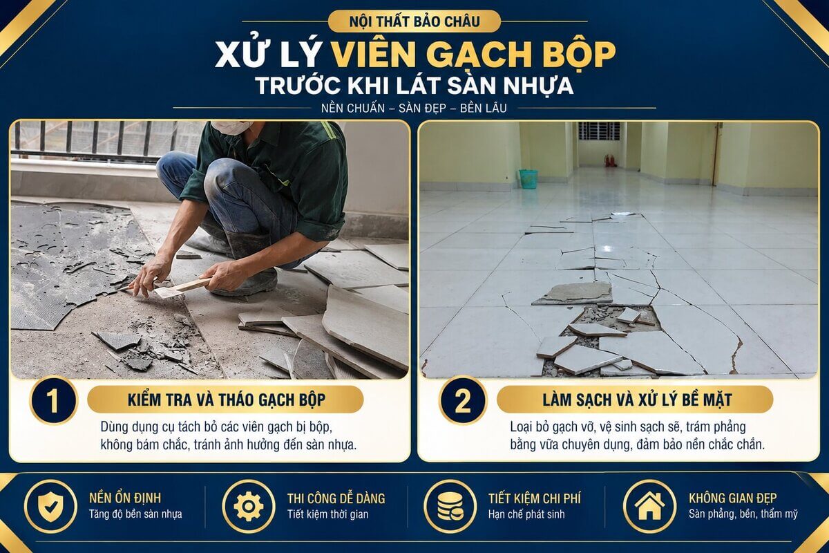 Xử lý ron và viên gạch bộp trước khi lát sàn nhựa