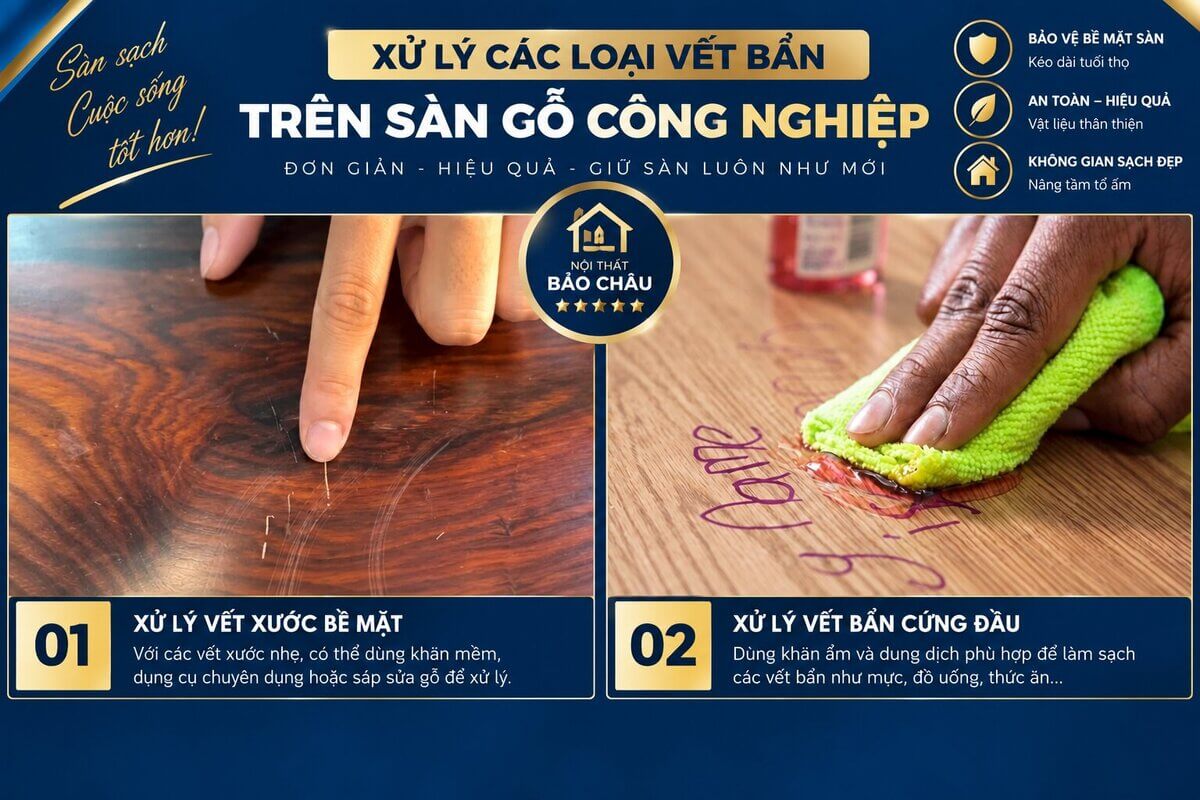 Xử lý các loại vết bẩn trên sàn gỗ công nghiệp